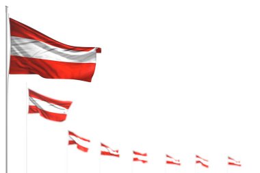 sevimli Avusturya izole bayraklar diyagonal yerleştirilir, metin için seçici odak ve alan ile görüntü - herhangi bir kutlama bayrağı 3d illüstrasyon