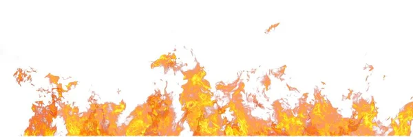 Real line of fire flames isolated on white background. Mockup on white of wall of fire. — Stock Photo, Image