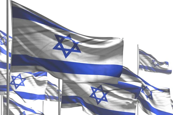 Ziemlich viele israel Flaggen werden isoliert auf weiß geschwenkt - jede Feier Flagge 3D Illustration — Stockfoto