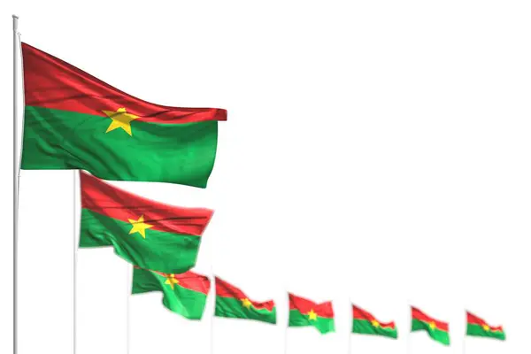 Bonitas banderas aisladas Burkina Faso colocadas diagonal, foto con bokeh y espacio para su contenido - cualquier ocasión bandera 3d ilustración — Foto de Stock