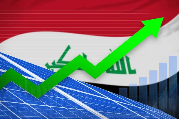 Iraq solar energy power rising chart, arrow up - modern natural energy industrial illustration. 3D Illustration