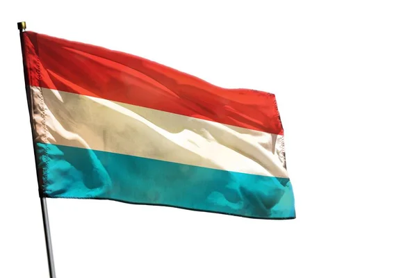 Bandera de Luxemburgo ondeando sobre fondo blanco claro aislado . —  Fotos de Stock
