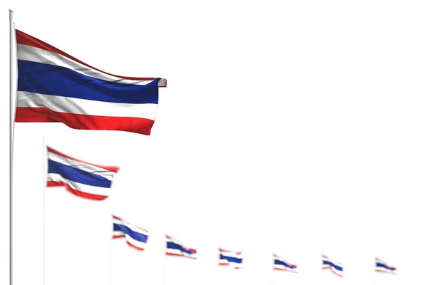 Jolies Thaïlande drapeaux isolés placés en diagonale, photo avec bokeh et place pour le texte - n'importe quel drapeau de fête illustration 3D — Photo