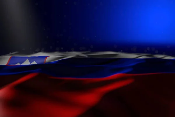 pretty dark image of Slovenia flag lie on blue background with soft focus and empty place for your text - any celebration flag 3d illustration