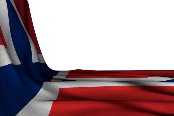 Agradável mockup isolado da bandeira da Noruega pendura no canto no branco com espaço livre para o seu texto - qualquer bandeira de férias ilustração 3d — Fotografia de Stock