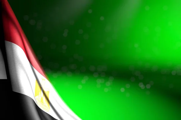 Hübsches Foto der ägyptischen Flagge, die in der Ecke auf Grün mit Bokeh hängt und leeren Raum für Ihren Text - jede Urlaubsfahne 3D-Illustration — Stockfoto