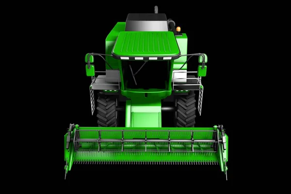 Ipari 3D illusztrálja hatalmas CG zöld rozs mezőgazdasági kombájn felülnézet izolált fekete — Stock Fotó