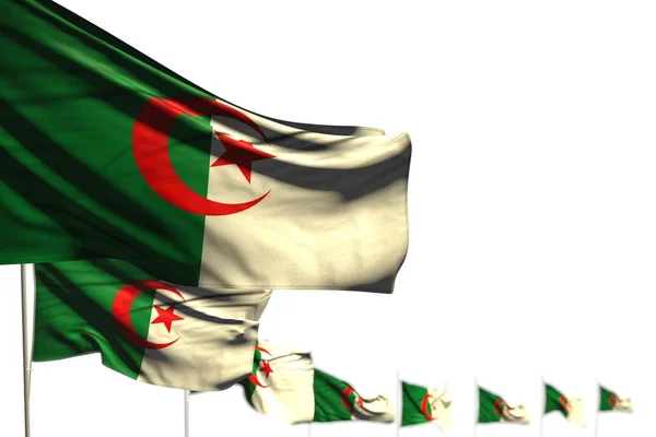 Schöne algerien isolierte flaggen diagonal platziert, bild mit selektivem fokus und platz für ihren text - jede feier flagge 3d illustration — Stockfoto