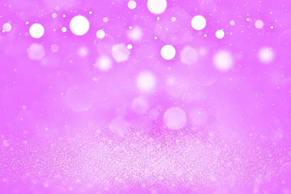 Rosa hermosas luces brillantes brillo desenfocado bokeh fondo abstracto con la caída de copos de nieve volar, vacaciones textura maqueta con espacio en blanco para su contenido — Foto de Stock