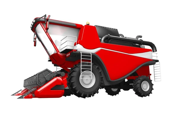 Industrial 3D illustration of large beautiful red rye combine harvester side view isolated on white — Stock Photo, Image