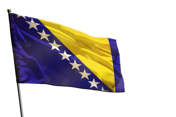 Ondeando la bandera de Bosnia y Herzegovina sobre fondo blanco claro aislado . — Foto de Stock