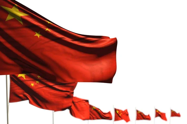 Beaux drapeaux isolés de la Chine placés en diagonale, image avec bokeh et espace pour votre contenu - n'importe quel drapeau de fête illustration 3D — Photo