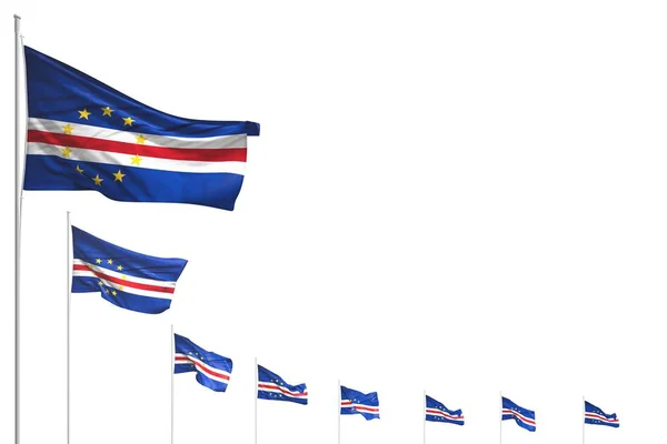 Όμορφες πολλές σημαίες Cabo Verde τοποθετούνται διαγώνια απομονωμένη σε λευκό με χώρο για το περιεχόμενο-κάθε γιορτή σημαία 3D εικόνα — Φωτογραφία Αρχείου