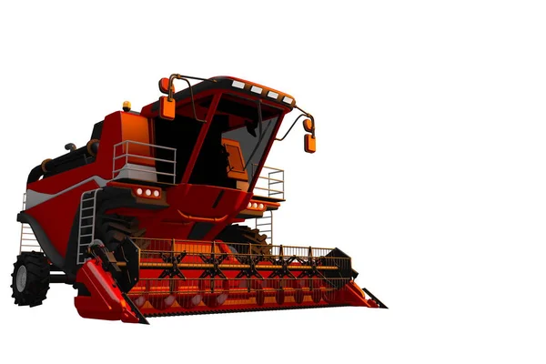 Enkele rode boerderij combineren Harvester geïsoleerd op witte achtergrond-boerderij Machine, industriële 3D-illustratie — Stockfoto