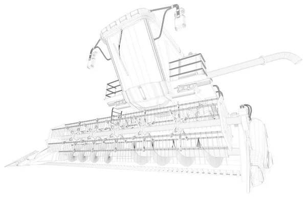 Tenký, detailní 3D schéma zemědělského sklíbku se izolovanou obilnou trubkou, koncepce výzkumu zemědělských strojů-industriální 3D ilustrace — Stock fotografie