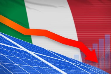 İtalya güneş enerjisi gücü indirme grafik, ok aşağı - yenilenebilir doğal enerji endüstriyel illüstrasyon. 3d İllüstrasyon