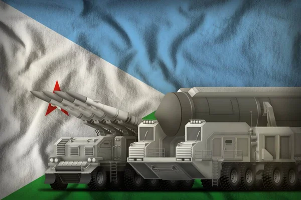 Koncepce raketových jednotek Djibouti na národní vlajce. 3D ilustrace — Stock fotografie