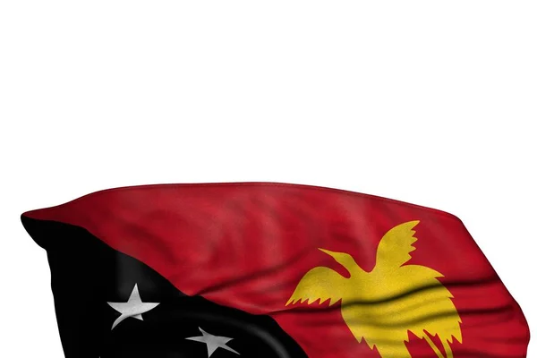 Bonita bandera de Papúa Nueva Guinea con grandes pliegues que yacen en la parte inferior aislado en blanco - cualquier ilustración de la bandera de vacaciones 3d —  Fotos de Stock