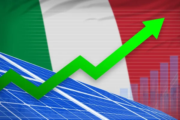 İtalya güneş enerjisi enerjisi yükselen grafik, ok yukarı - alternatif doğal enerji endüstriyel illüstrasyon. 3d İllüstrasyon