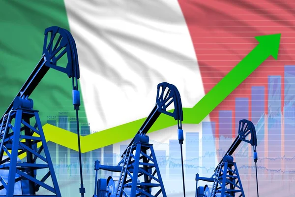 İtalya bayrak arka plan üzerinde büyüyen grafik - İtalya petrol endüstrisi veya pazar kavramının endüstriyel illüstrasyon. 3d İllüstrasyon