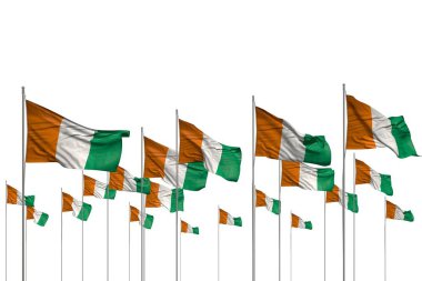 içerik için ücretsiz bir yer ile beyaz izole bir satır sevimli birçok Fildişi Sahili bayrakları - herhangi bir tatil bayrağı 3d illüstrasyon