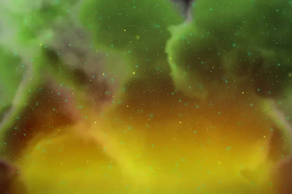 Streszczenie dynamiczny fantazja, zielonej przestrzeni i gwiazdy kolorowe tła z iskry i chmury — Zdjęcie stockowe