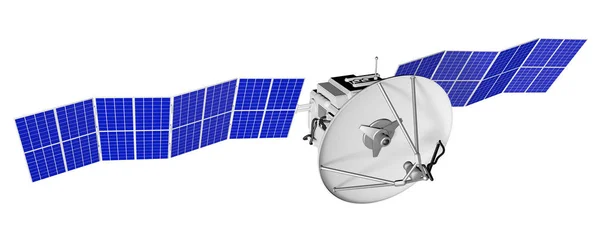 Vesmírný satelit průmyslový ilustrace-kosmická loď s velkými solárními panely izolované na bílém-3D obrázku — Stock fotografie