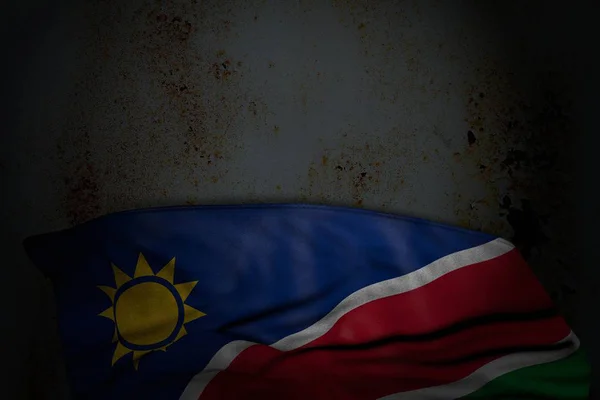 Vrij donkere foto van Namibië vlag met grote plooien op Rusty metaal met gratis plaats voor tekst-elke viering vlag 3D illustratie — Stockfoto