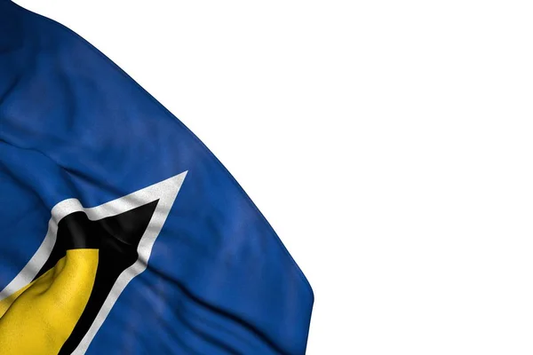Pretty Saint Lucia flagga med stora veck liggande i nedre vänstra hörnet isolerad på vit-alla firande flagga 3D-illustration — Stockfoto