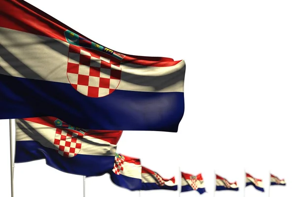Piękne Chorwacja na białym tle flagi umieszczone przekątnej, ilustracja z miękkim ostrości i miejsca na treści-wszelkie święto flaga 3D ilustracji — Zdjęcie stockowe