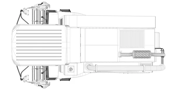 薄い輪郭を描いた、白に隔離された農村農業収穫機の詳細な3Dモデル、農業車両革新コンセプト - 産業3Dイラスト — ストック写真