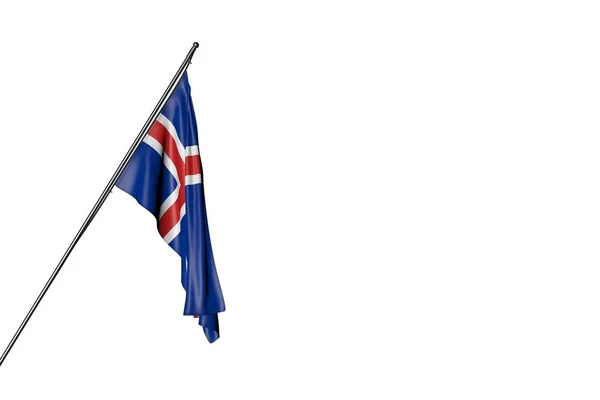 Wonderful Iceland flag hanging on a diagonal pole isolated on white - any holiday flag 3d illustration — Stock Photo, Image