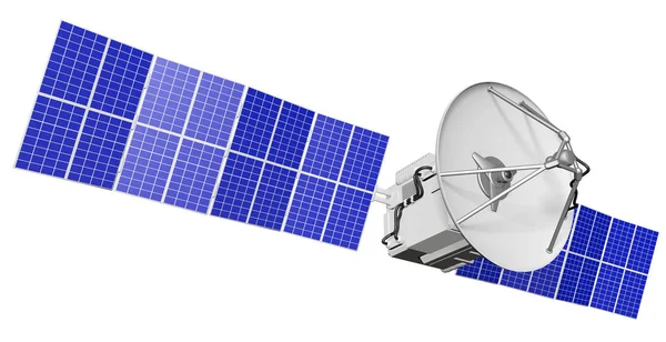 Industriell illustration av orbital satellit med stora solenergi paneler isolerade på klar vit bakgrund-3D illustration — Stockfoto