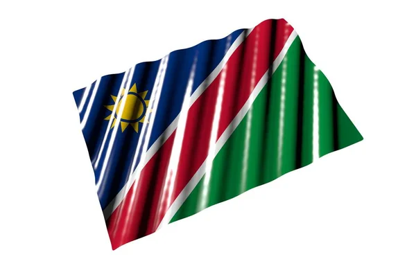 nice shiny flag of Namibia with large folds lie isolated on white, perspective view - any celebration flag 3d illustration