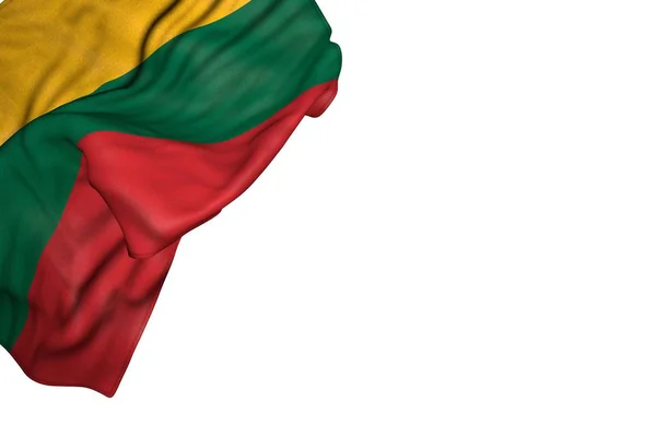 Prachtige Litouwse vlag met grote plooien liggen in de linker bovenhoek geïsoleerd op wit - elke feestvlag 3d illustratie — Stockfoto