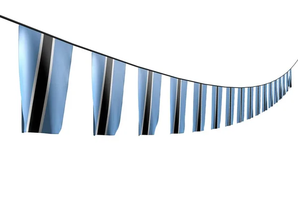 Vrij veel Botswana vlaggen of banners hangen diagonaal met perspectief weergave op string geïsoleerd op wit-elke gelegenheid vlag 3D illustratie — Stockfoto