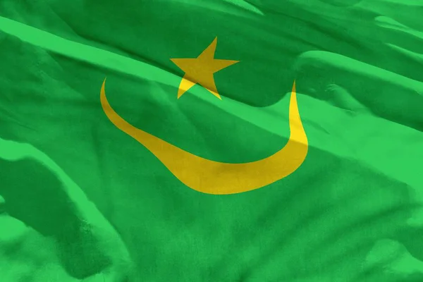 Weht die mauretanische Flagge als Textur oder Hintergrund, die Flagge flattert im Wind — Stockfoto