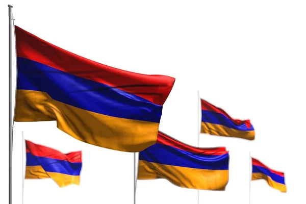 Чудесні п "ять прапорів Вірменії ізольовані на білій ілюстрації з м" яким фокусом - будь - який рисунок прапора 3d. — стокове фото
