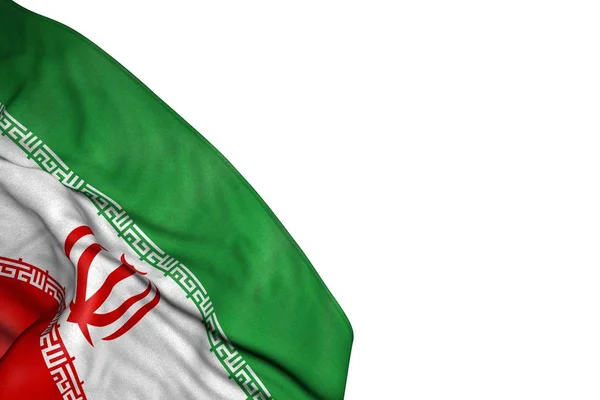 Bonita bandera de Irán con grandes pliegues yacía en la esquina inferior izquierda aislado en blanco - cualquier ocasión bandera 3d ilustración — Foto de Stock