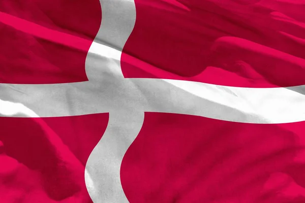 Ondeando bandera de Dinamarca para usar como textura o fondo, la bandera está ondeando en el viento —  Fotos de Stock