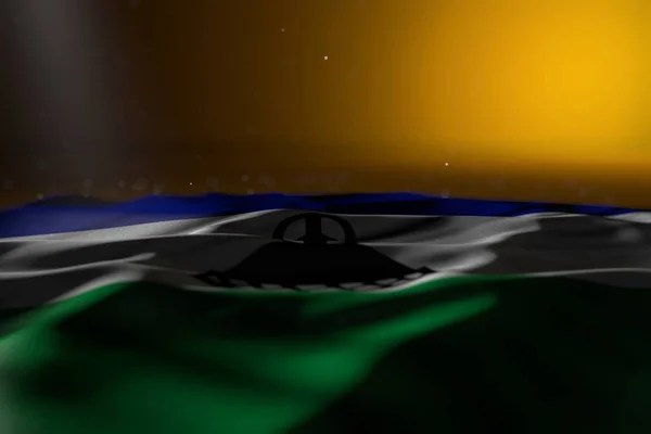Aranyos sötét fénykép Lesotho zászló hazugság a sárga háttér lágy fókusz és üres hely a tartalom-minden ünnep zászló 3D illusztráció — Stock Fotó