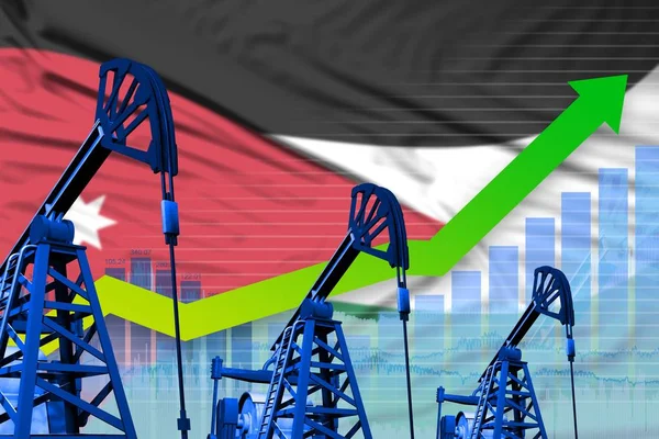growing graph on Jordan flag background - industrial illustration of Jordan oil industry or market concept. 3D Illustration