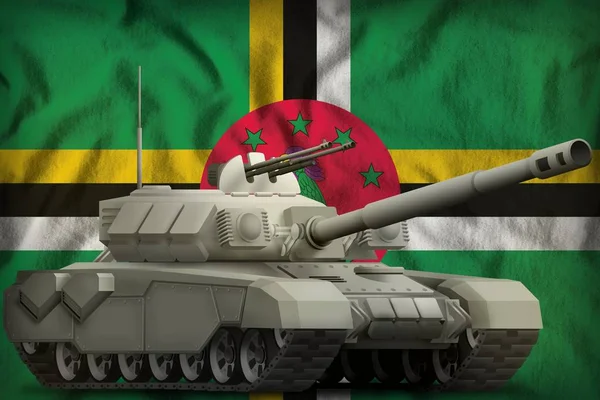 Schwerer Panzer auf dem Hintergrund der Dominica-Nationalflagge. 3D-Illustration — Stockfoto