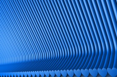 ekstrüzyon kalp şekli ile oluşan geometrik yüzeyler, 14 Şubat kavramı - soyut arka plan mavi 3d İllüstrasyon render