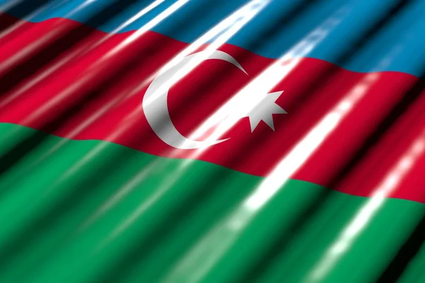 Pretty shiny - looking like plastic flag of Azerbaijan with large folds lying flat in corner - any occasion flag 3d illustration — Stock Photo, Image