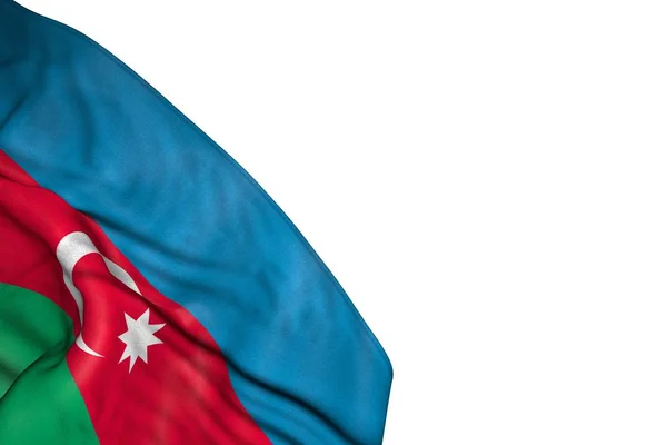 Wonderful Azerbaijan flag with big folds lying flat in bottom left corner isolated on white - any feast flag 3d illustration — Stock Photo, Image