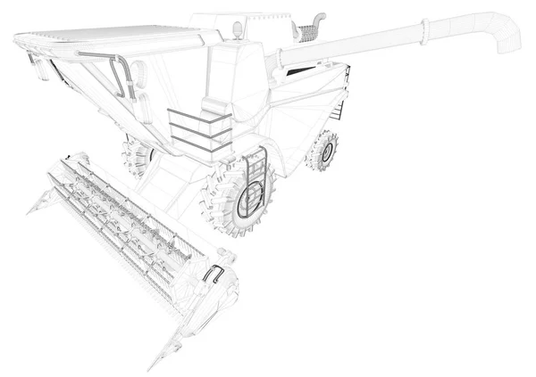 细轮廓，详细的3D方案联合收割机与收获管隔离，食品工业设备创新概念 - 工业3D插图 — 图库照片