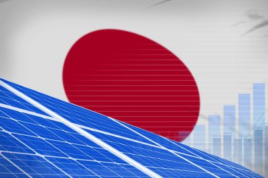Japonya güneş enerjisi enerji dijital grafik kavramı - modern doğal enerji endüstriyel illüstrasyon. 3d İllüstrasyon