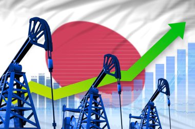 Japonya bayrak arka plan üzerinde büyüyen grafik - Japonya petrol endüstrisi veya pazar kavramının endüstriyel illüstrasyon. 3d İllüstrasyon