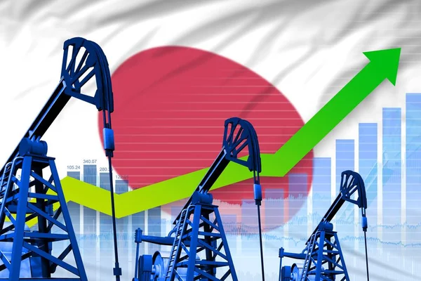 Japonya bayrak arka plan üzerinde büyüyen grafik - Japonya petrol endüstrisi veya pazar kavramının endüstriyel illüstrasyon. 3d İllüstrasyon